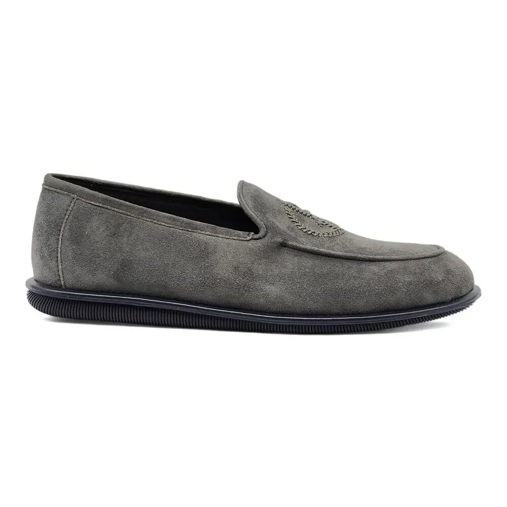 Giorgio Armani Suede Loafers with Embroidered Logo in Gray (7) - Picture 3 of 7